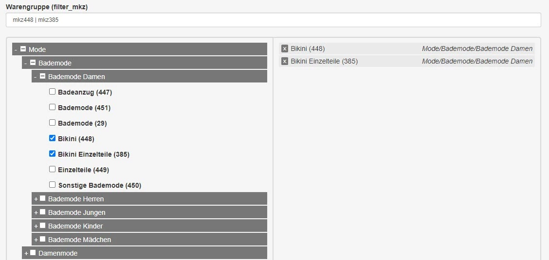 Product group filter example Product group filter example